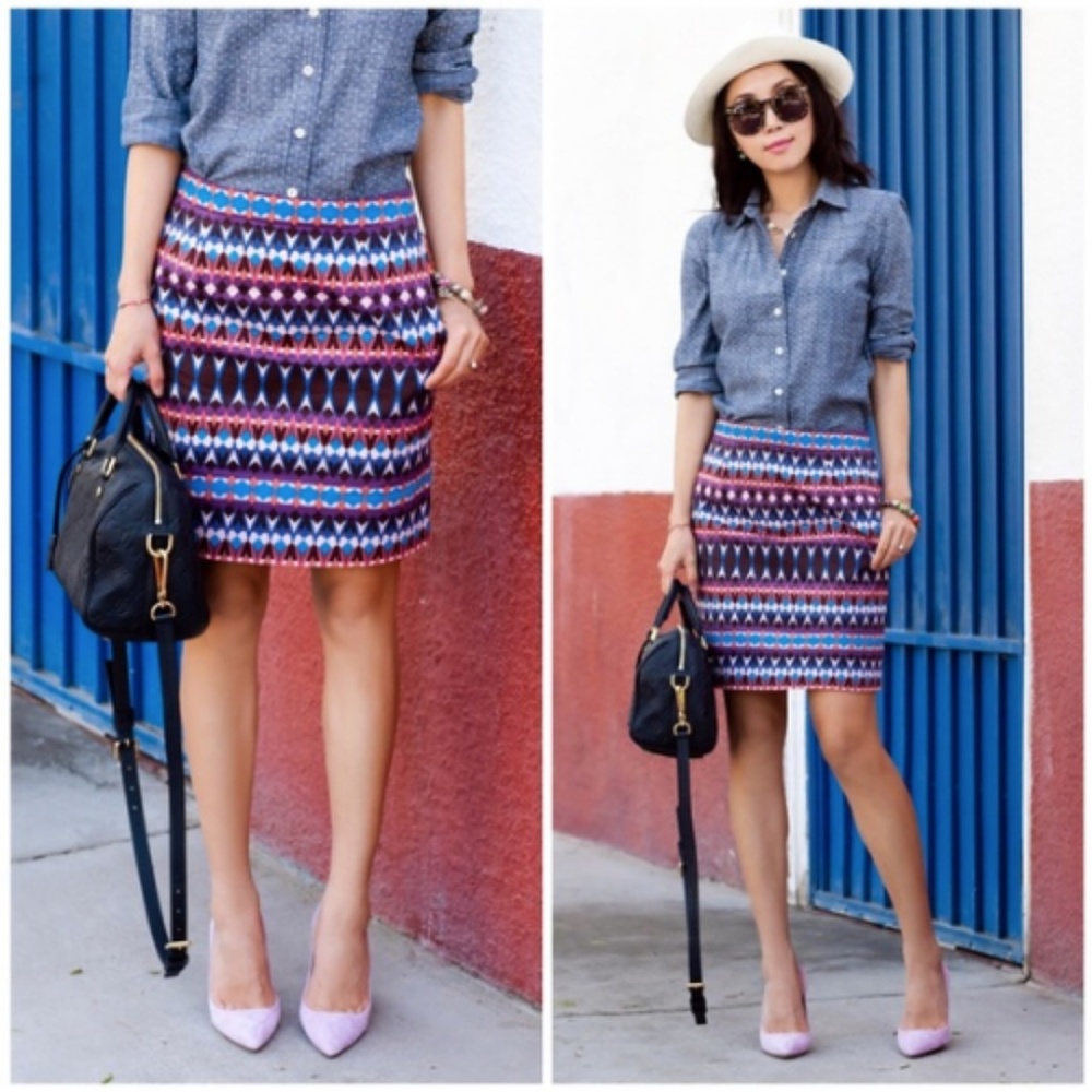 J. Crew Multicolor Aztec Mini Skirt - Blue, Pink, Purple